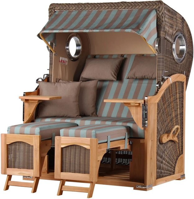 bene,iving Strandkorb Komplettset Ammersee Modell 520 aus Teakholz und PE-Rattan in Grau - Bild 1