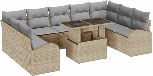 vidaXL Garten-Sofa-Set aus Poly Rattan in Beige mit 10 Teilen, inklusive Polster und Stauraum für Kissen - Bild 1