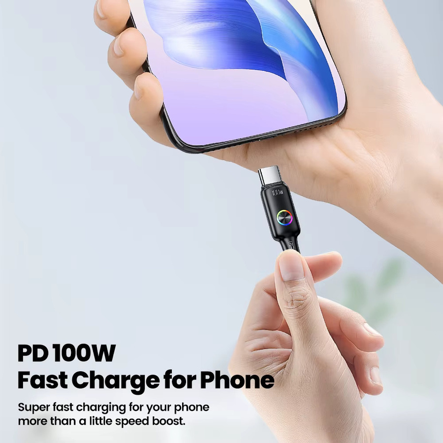 Toocki USB C zu USB C Schnellladekabel 100W mit LED-Anzeige in Schwarz - Bild 2