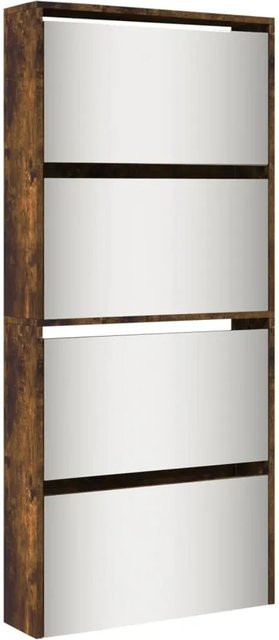 vidaXL Schuhschrank mit Spiegel in Räuchereiche, 4 Fächer, Wandmontage, B/T/H: 63 x 17 x 134 cm - Bild 1