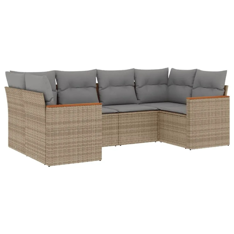 vidaXL 6-teilige Garten-Sofagarnitur in L-Form aus Poly-Rattan und Akazienholz mit Kissen in Beige - Bild 2