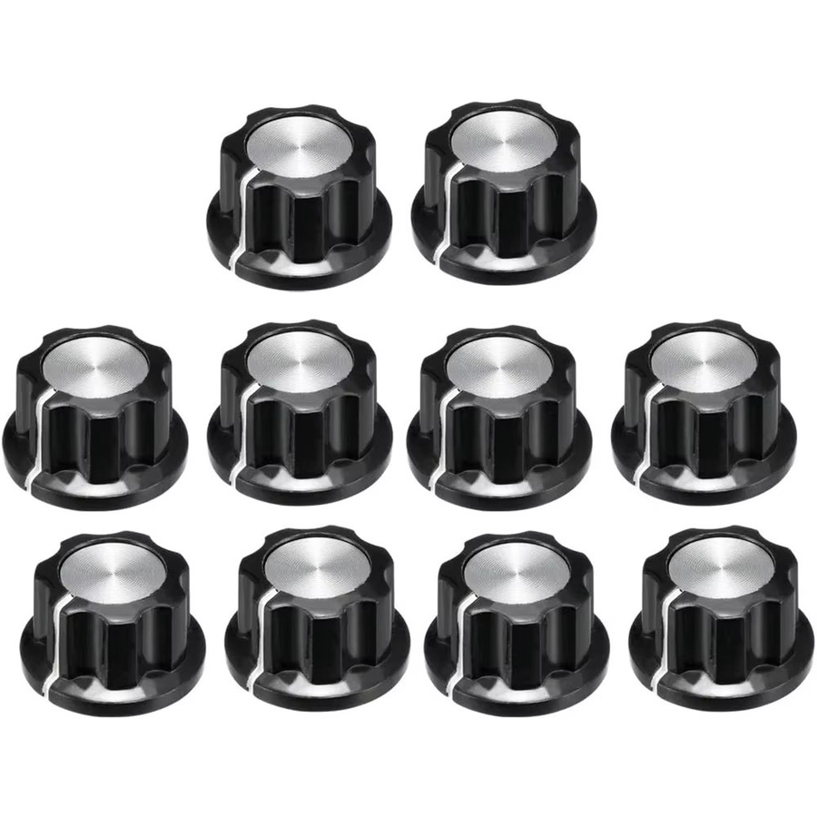 DAIERBUMP 10 Stück Top-Potentiometer-Lautstärkeregler-Drehknöpfe für Gitarren mit 6,35 mm Welle, Farbe: Silber und Schwarz, B/T/H: 19,5 x 11,5 mm - Bild 3