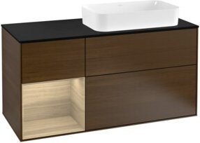 V&B Waschtischunterschrank Finion mit Regal links, Farbe: Plattenblau matt, Walnuss, B/T/H: 120 x 50,1 x 50,1 cm - Bild 1