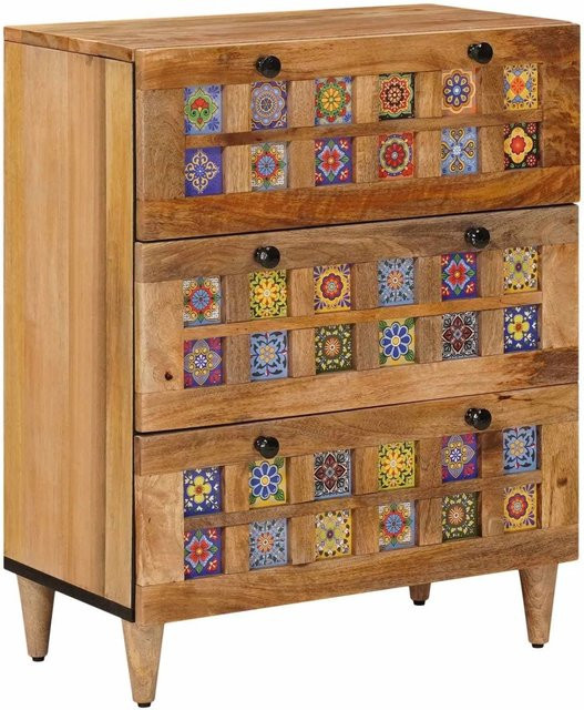 vidaXL Sideboard aus Mango-Holz in Natur, modernes Design für Wohnzimmer und Esszimmer, B/T/H: 60 x 33 x 75 cm - Bild 1