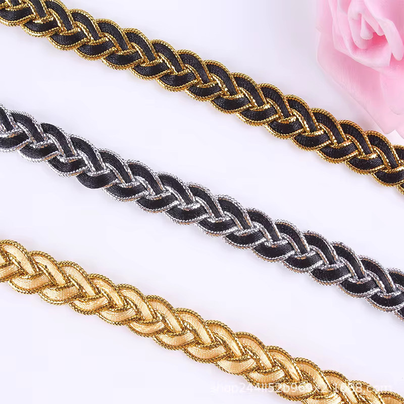Geflochtene Spitze mit Goldlinie aus Polyester für DIY-Näharbeiten und Hochzeitsdekoration, Weiß/Gold, Breite: 1,2 cm, 5 Yards pro Rolle - Bild 2