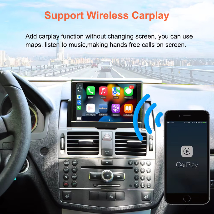 Bonroad Wireless CarPlay und Android Auto Nachrüst-Kit für Mercedes Benz C-Klasse W204, E-Klasse W212 und GLK X204 mit NTG 4.0 Schnittstelle - Bild 5