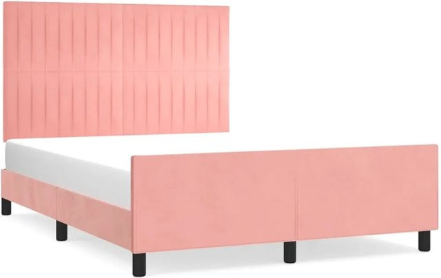 vidaXL Bettgestell mit Kopfteil aus Samt in Rosa, B/T/H: 140 x 190 x 118 cm - Bild 1