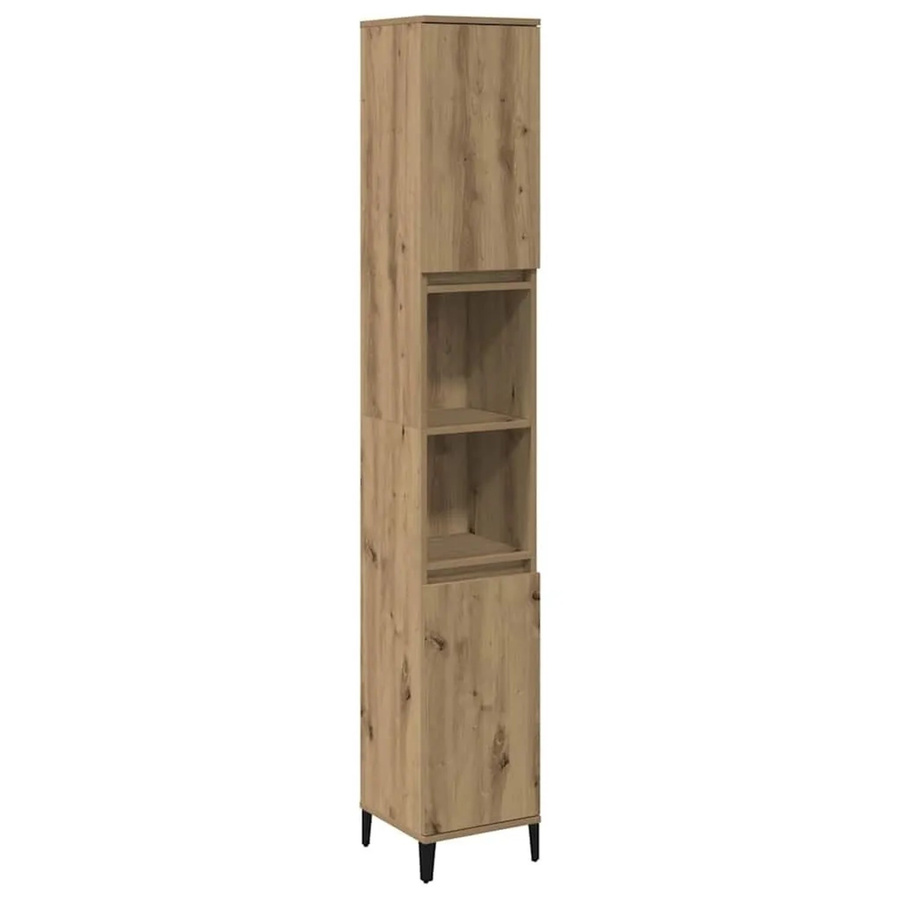 vidaXL Badschrank Artisan-Eiche in Braun mit Türen und offenen Regalen im industriellen Stil, B/T/H: 30 x 30 x 190 cm - Bild 2