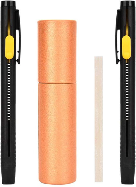 Igeteck Selbstlöschende Lederstoffmarker Set in Beige mit 2 Stifthüllen und 20 Wachsstreifen - Bild 1