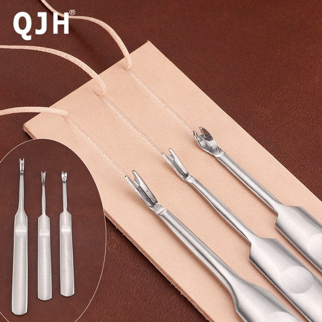 QJH Premium Schlitzwerkzeug-Set aus Edelstahl und Leder in Silber mit Groover, V- und U-förmigen Werkzeugen sowie Kantenschälmesser für DIY-Stanzarbeiten - Bild 1