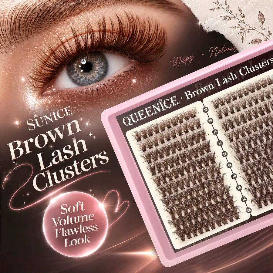 QUEENICE Wimpernbüschel, QN-Brown lashes, Cat Eye D Curl, 300/360 Stück - Bild 5