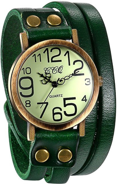 JewelryWe Armbanduhr, Kunstleder, Quarz, Grün, Unisex - Bild 1