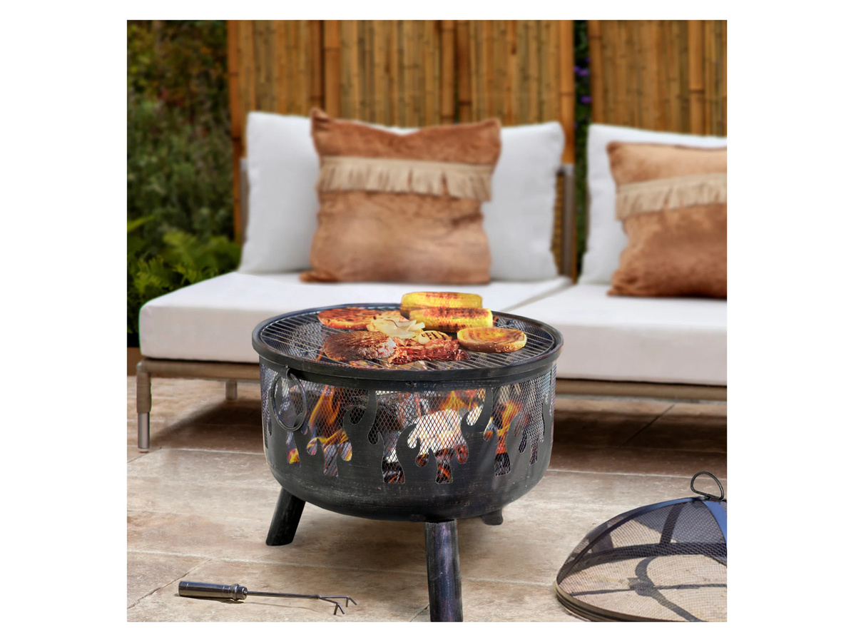 Buschbeck Feuerschale Faya in Schwarz aus pulverbeschichtetem Stahl inklusive verchromtem Grillrost und Funkenschutz, B/T/H: 52 x 52 x 56 cm - Bild 2