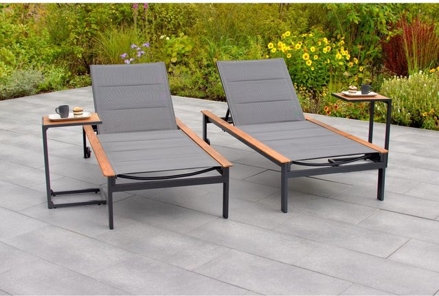 Merxx Gartenliegen-Set Paxos 4-tlg. aus Akazie und Aluminium in Grau - Bild 4