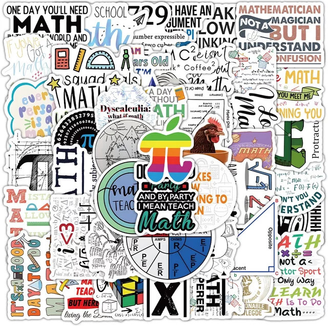 55er Set GOGOTU Mathematik Formel Aufkleber, Wasserdichte Cartoon Symbole für Notebook, Trinkflaschen und Schreibwaren, Mehrfarbig - Bild 1