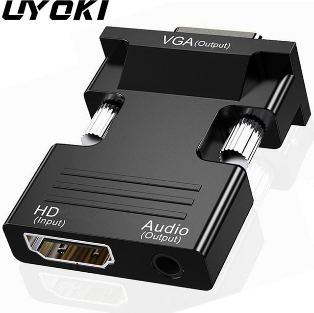 ZOUGOUGO HDMI auf VGA Adapter in Schwarz mit Audio für PC, Laptop und TV-Box, Full HD 1080P Konverter - Bild 1