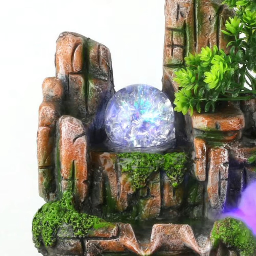 BYMAOCAR Zimmerbrunnen Wasserfallbrunnen als Tischbrunnen mit LED-Beleuchtung, Nebelfunktion und Pflanzen in Grün und Steinoptik - Bild 4