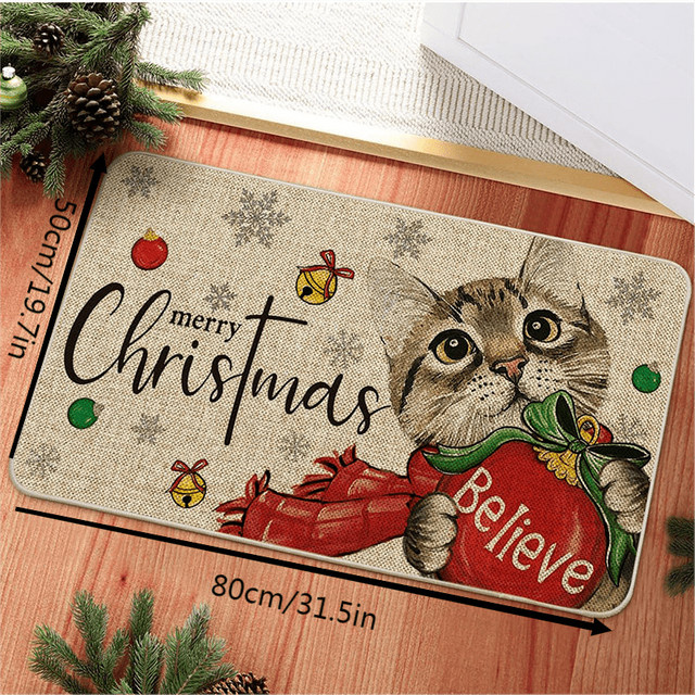 VIKAMA Weihnachtsteppich mit Weihnachtsmann- und Schneemann-Design, mehrfarbig, B/T: 60 x 40 cm - Bild 1