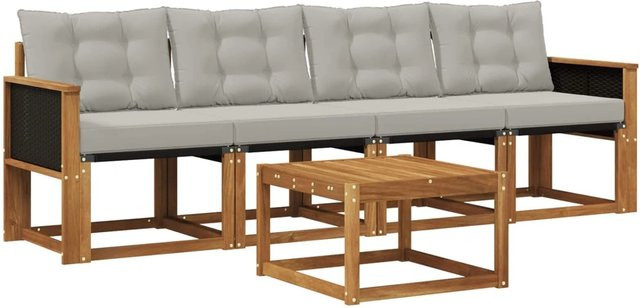 vidaXL Outdoor-Sofagarnitur aus massivem Akazienholz mit Textilene und Kissen in Grau und Natur - Bild 1
