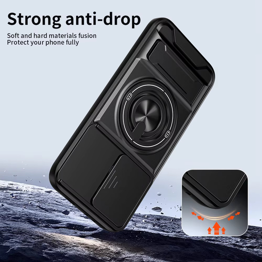 Magnetische Ringständer-Handyhülle für Infinix Note Edge Hot 70 60i 5G 50 Pro Plus Note 60 Pro 50x 50s mit Schiebefenster für die Kamera in Schwarz - Bild 3