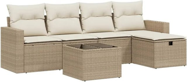 vidaXL 6-teilige Garten-Sofagarnitur aus Poly-Rattan mit Kissen in Beige und Cremeweiß - Bild 1