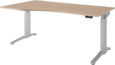 Schäfer Shop Genius Schreibtisch ERGOSTYLE S, elektrisch höhenverstellbar, einstufig, C-Fuß, Eiche/weißaluminium, B: 180 cm, T: 80-100 cm, H: 71,5-118,2 cm - Bild 1