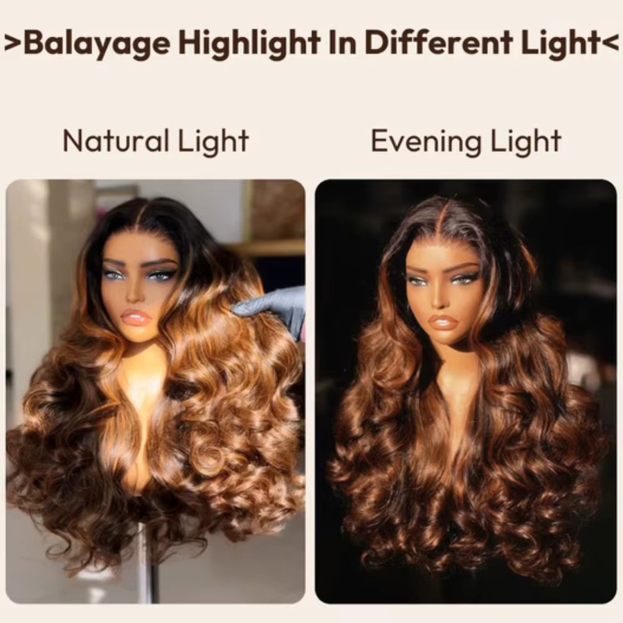 UNice Lace Balayage Highlight Body Wave Perücke, 100% Echthaar, Unisex - Bild 4