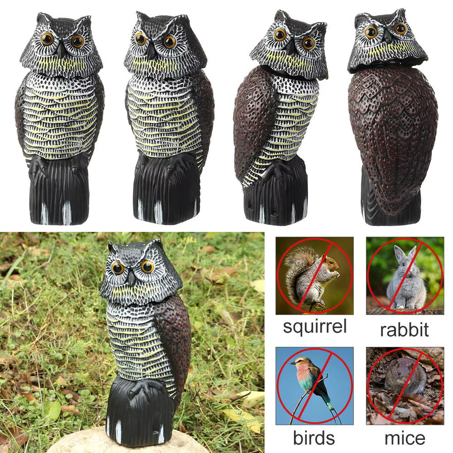 Realistische Eulen-Skulptur aus Kunststoff mit rotierendem Kopf zur Vogelabwehr für Garten und Hof - Bild 2