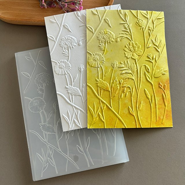 Transparente 3D-Relief-Kunststoffschablone mit Wildgras- und Wildblumen-Motiv für Scrapbook und Visitenkarten - Bild 1