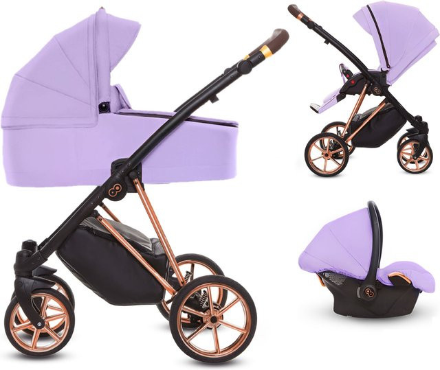 TPFLiving 3in1 Kinderwagen Ultra Stoff in Lila mit Gestell in Roségold - Bild 1