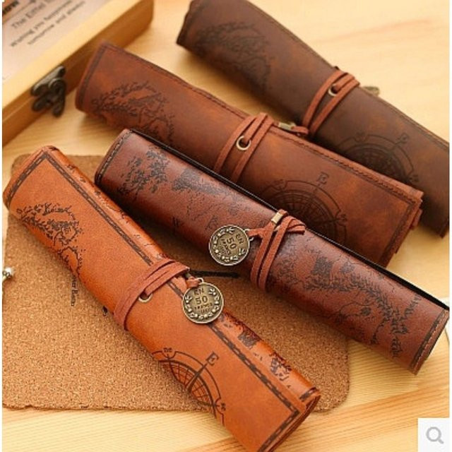 Retro Schreibwaren-Organizer aus Canvas und Leder in Braun mit Roll-up-Design und großer Kapazität - Bild 1