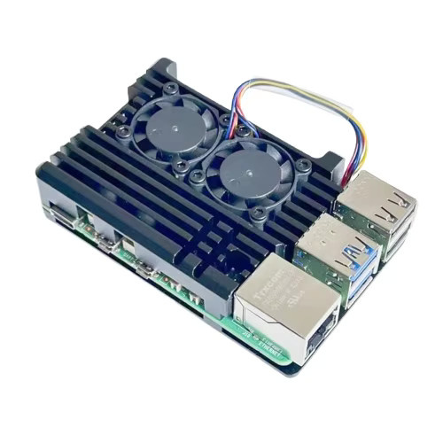 AISANRAY Aluminiumgehäuse für Raspberry Pi 5 mit zwei Lüftern in Schwarz - Bild 1