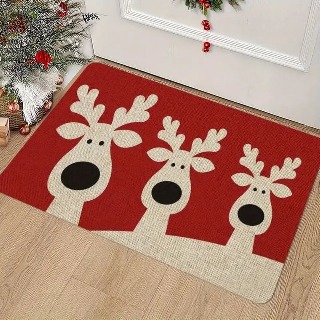 VIKAMA Weihnachts-Willkommens-Bodenmatte für Innen und Außen, rote Design-Fußmatte aus Polypropylen, B/T: 60 x 40 cm - Bild 1