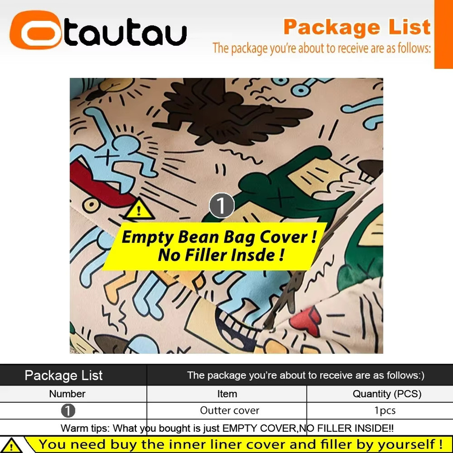 OTAUTAU Sitzsackbezug mit Graffiti-Print in Beige und Multicolour für Erwachsene - Bild 3