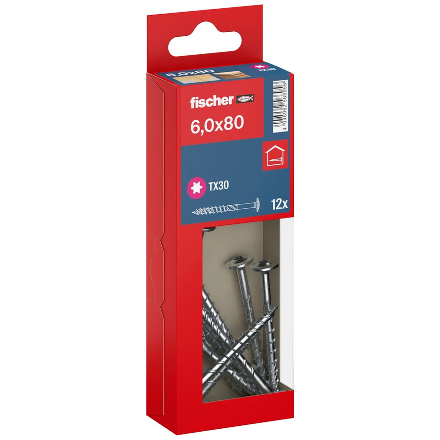 Fischer Holzbauschraube PowerFast II Tellerkopf TX Teilgewinde Ø 6 x 80 mm, 12 Stück, verzinkt, silber/blau - Bild 2