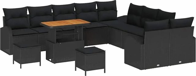 vidaXL Garten-Sofa-Set aus Poly-Rattan und Akazienholz in Schwarz mit 13 Teilen - Bild 1