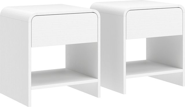 HOMCOM Set mit 2 Nachttischen in Weiß mit Holzmaserung, moderner Beistelltisch mit offenem Fach und geräuschlos schließender Schublade, abgerundete Ecken für Schlafzimmer und Wohnzimmer - Bild 1