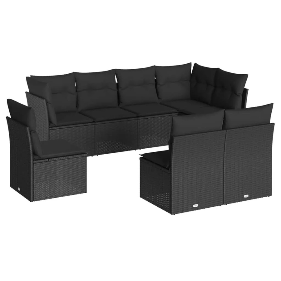 vidaXL 8-tlg Garten-Sofagarnitur in L-Form aus Poly Rattan und Metall mit Kissen in Schwarz - Bild 2