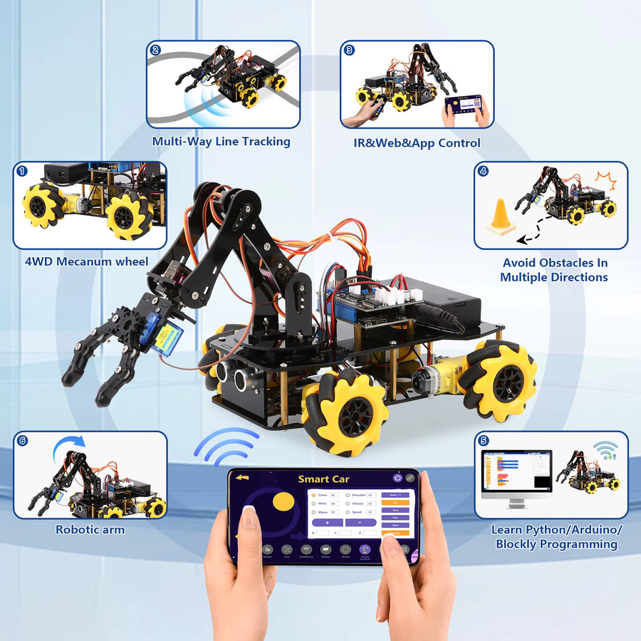 ACEBOTT Smart Robot Arm Car Kit und 4 DOF ESP32 programmierbarer Roboter, DIY-Roboterarm-Kit - Bild 2