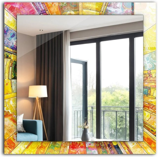 Tulup Dekorativer Spiegel mit abstraktem Mosaik-Druck in Multicolour und Gelb, Rechteckig, Breite: 60 cm, Höhe: 60 cm - Bild 1