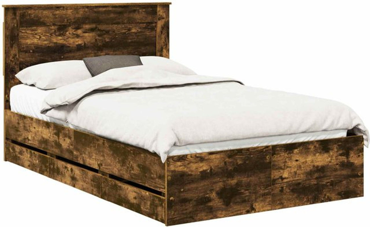 vidaXL Bettrahmen aus geräuchertem Eichenholz in Braun, Modernes Funktionsbett im Industrial Design, B/T/H: 120 x 190 cm - Bild 1