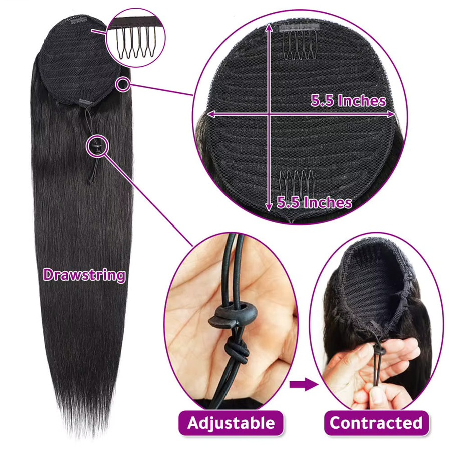 Dula A Hair Clip-in-Pferdeschwanz, Remy-Echthaar, schwarz, glatt - Bild 2