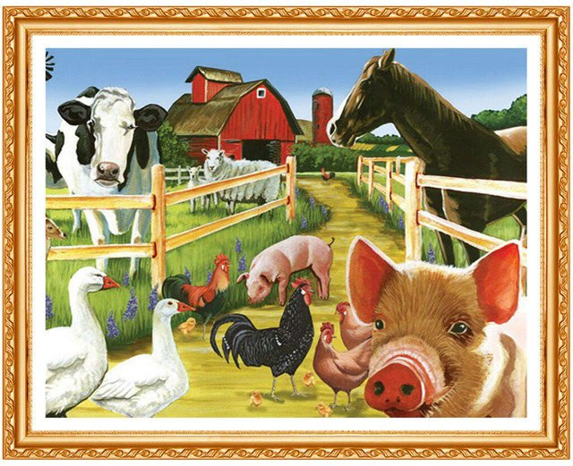 FIYO 5D DIY Diamantmalerei Bauernhof Tiere Stickerei Set, Multicolor, Breite: 30 cm, Höhe: 20 cm - Bild 1