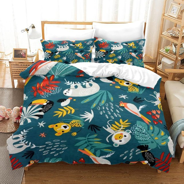 Bettwäsche-Set mit Faultier-Motiv von Your Warm Home, Blau, 3-teilig aus Polyester, B/H: 200 x 230 cm, inklusive Kissenbezügen 50 x 70 cm - Bild 1