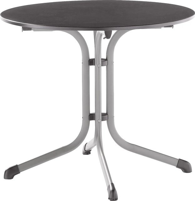 Sieger Klapptisch Rund für den Garten in Silber und Graphit mit Schieferdekor, Durchmesser: 85 cm - Bild 1