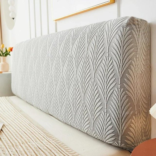 Jacquard Bettkopfteilbezug von Yiran bag in Grau mit Blätterdruck, elastischer Betthauptbezug für das Schlafzimmer, Breite: 180 cm, Höhe: 50-60 cm - Bild 1