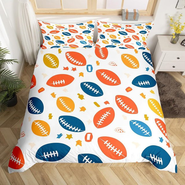 Jinmeige Rugby und Fußball Bettwäsche Set für Kinder, Black Tie Dye Design, 3-teilig mit 1 Deckenbezug und 2 Kissenbezügen, B/H: 150 x 200 cm - Bild 1