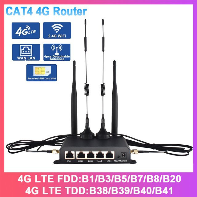 KuWFi 4G LTE Router CAT4 mit 300Mbps, Wireless WiFi, 4 abnehmbare Antennen, WAN LAN RJ45 Port, AP Repeater Modus, Schwarz - Bild 1