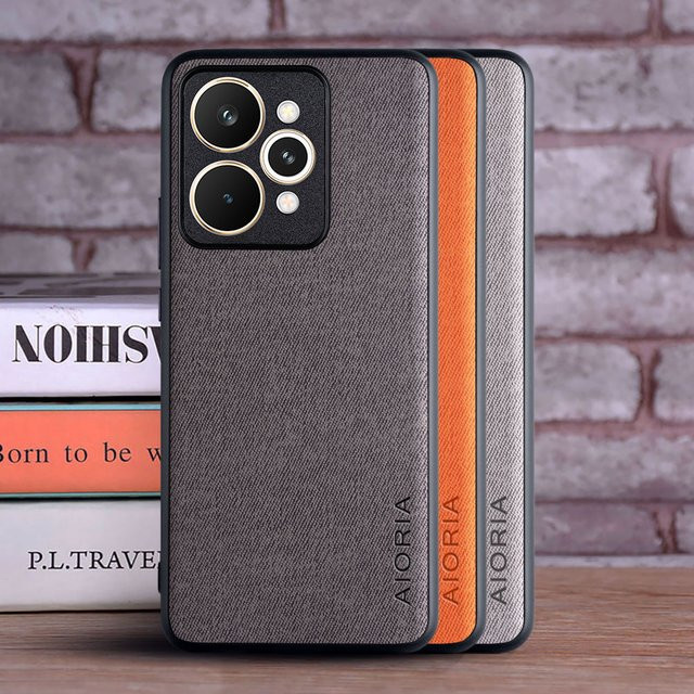 Luxuriöse Textil-Lederhülle für Realme 15T 15 Pro 14 Pro Plus 14X 13 Pro Plus 5G aus weichem TPU und hartem PC in Rot oder Grau - Bild 1