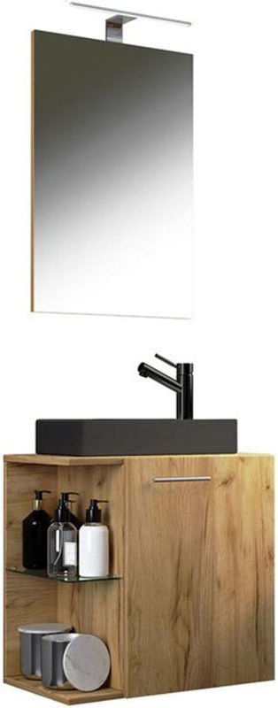 VCM Badezimmer Set Hausa SP-BL 3-teilig in Weiß bestehend aus Waschbecken, Waschbeckenunterschrank und Spiegel für das Gäste WC - Bild 2